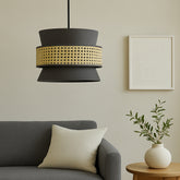 3 Tier Rattan & Fabric Ceiling Lamp with Mounting Arrangement
